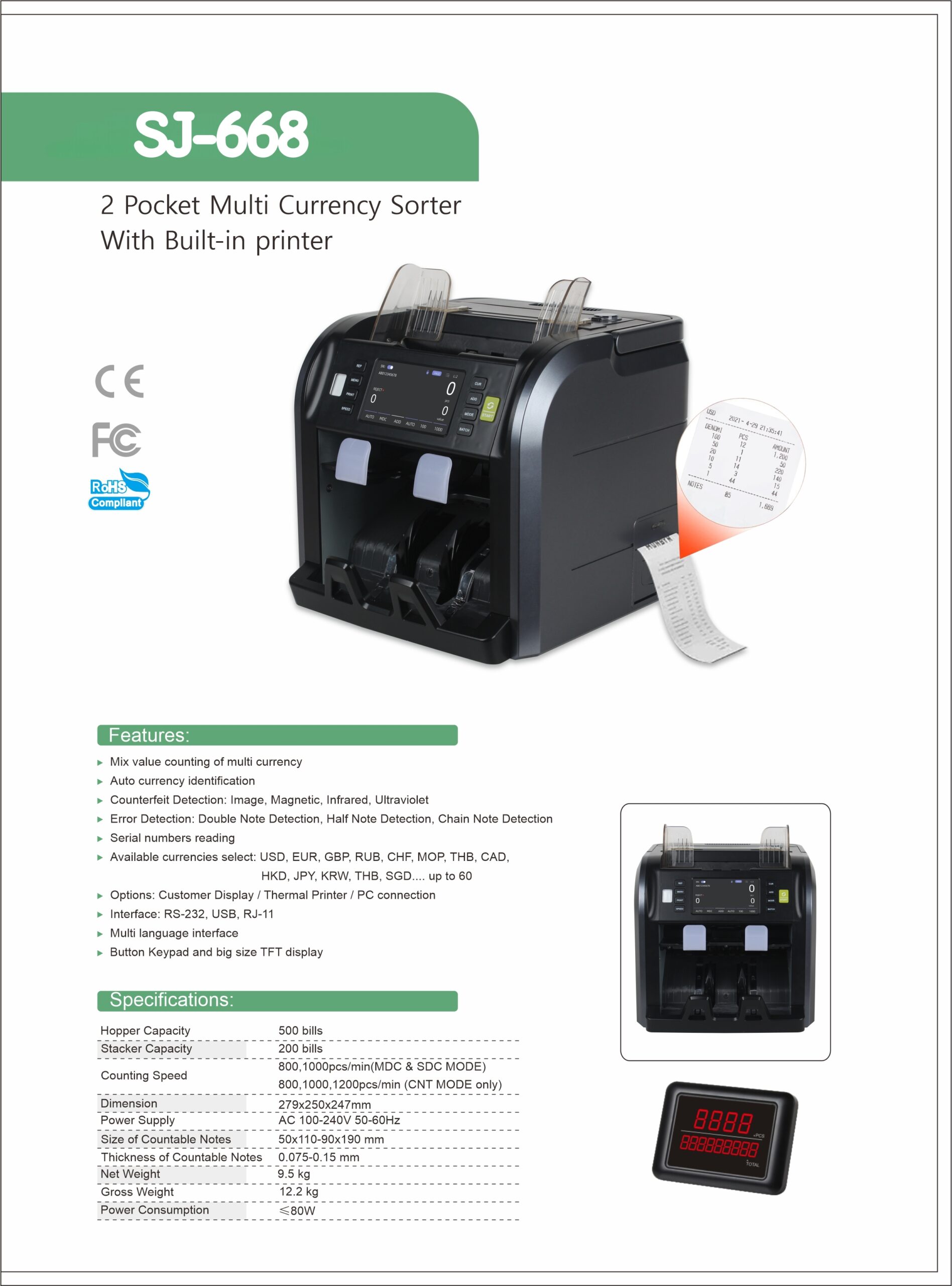 Chuanglong AL-920 Professional Mixed Denomination Value Counter with Integrated Thermal Printing Support - Image 5